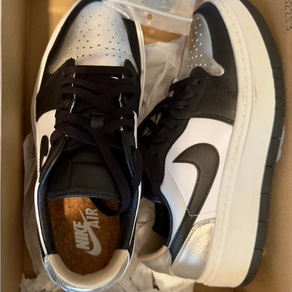 Women’s Size 10 Jordan 1 Low Retro Platform Black, White, and Silver